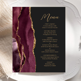 Menú de boda oscuro de Burgundy Gold Agate económi