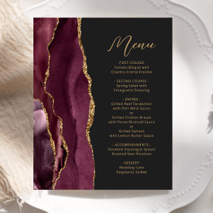 Menú de boda oscuro de Burgundy Gold Agate económi