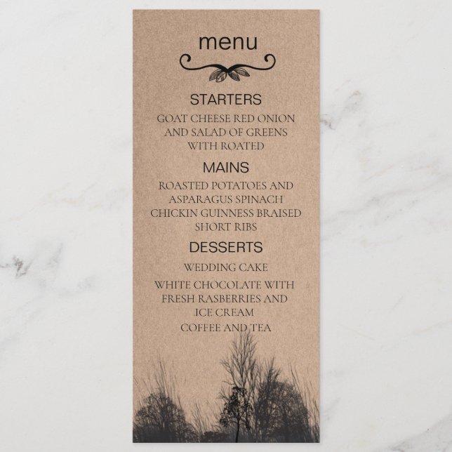 Menú de boda papel kraft otoño (Anverso)