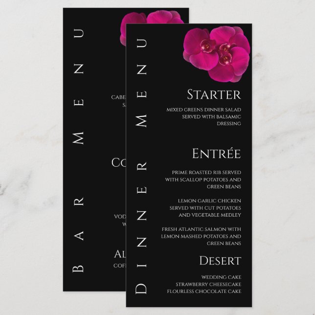 Menú de boda para cenar y bar - Orquídeas de Fuchs (Anverso / Reverso)