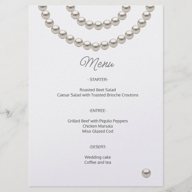 Menú de Boda Perla Minimalista (Anverso)