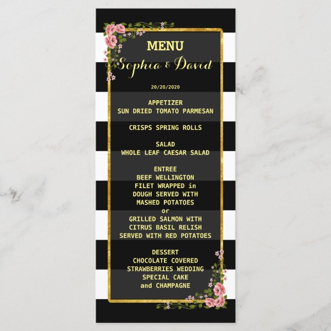 Menú de boda personalizado con franja de pan de or (Anverso)