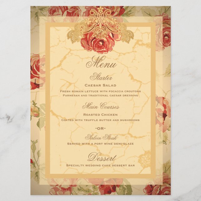Menú de boda personalizado con rosa roja rústica a (Anverso)