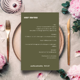Menú de Boda Personalizado de Oliva Elegante Moder