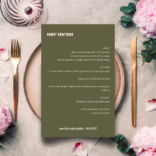 Menú de Boda Personalizado de Oliva Elegante Moder