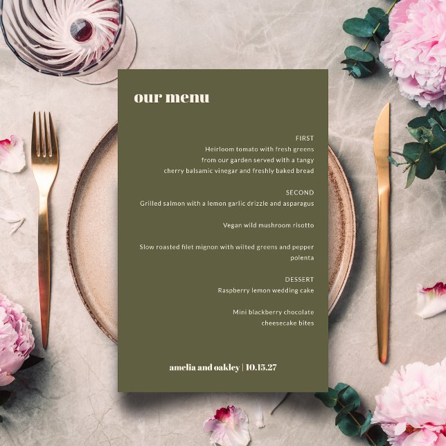Menú de Boda Personalizado de Oliva Elegante Moder (Subido por el creador)