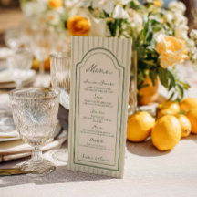 Menú de boda plano con rayas verdes