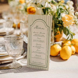 Menú de boda plano con rayas verdes