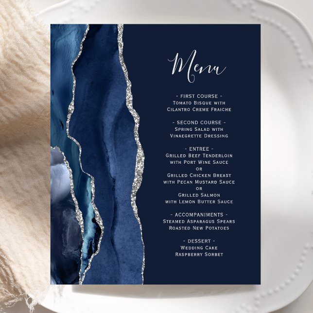 Menú de Boda Presupuesto Azul Marino Ágata Platead (Subido por el creador)