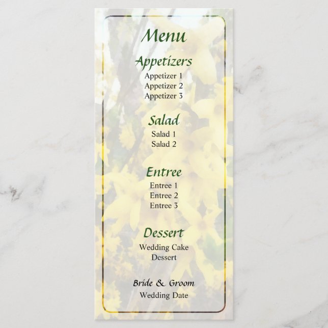 Menú de Boda Ramillete de Forsythia (Anverso)