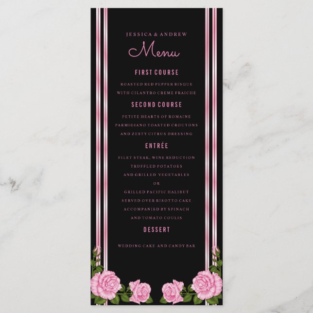 Menú de Boda Ramo de Rosas de Esquina Chic Elegant (Anverso)
