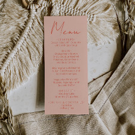 Menú de Boda Retro Rosa Naranja Escrito a Mano