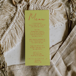 Menú de Boda Retro Verde Naranja Escrito a Mano