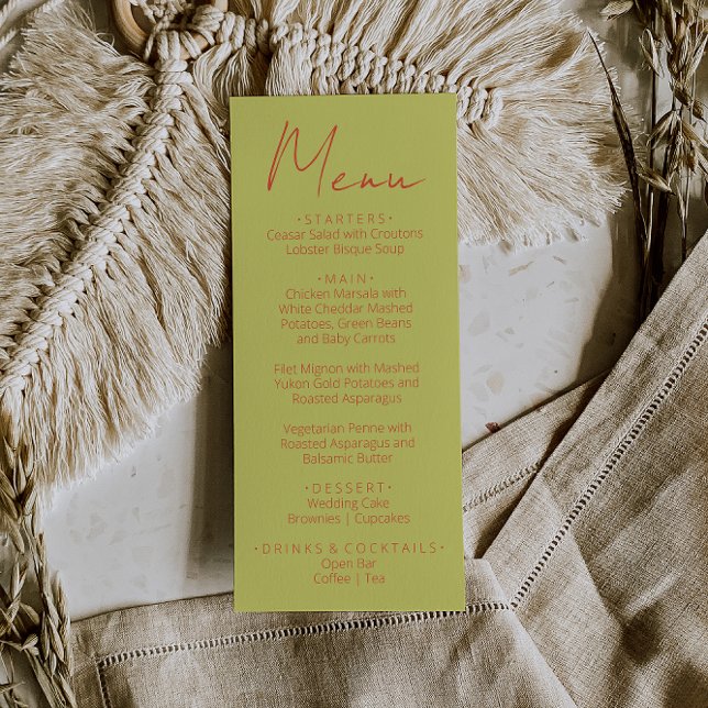 Menú de Boda Retro Verde Naranja Escrito a Mano (Subido por el creador)