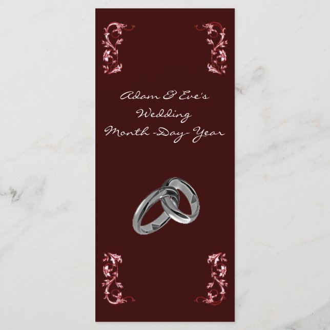 Menú de boda rojo elegante y elegante (Reverso)