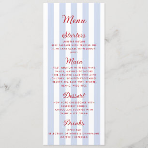 Menú de Boda rojo y azul rayado