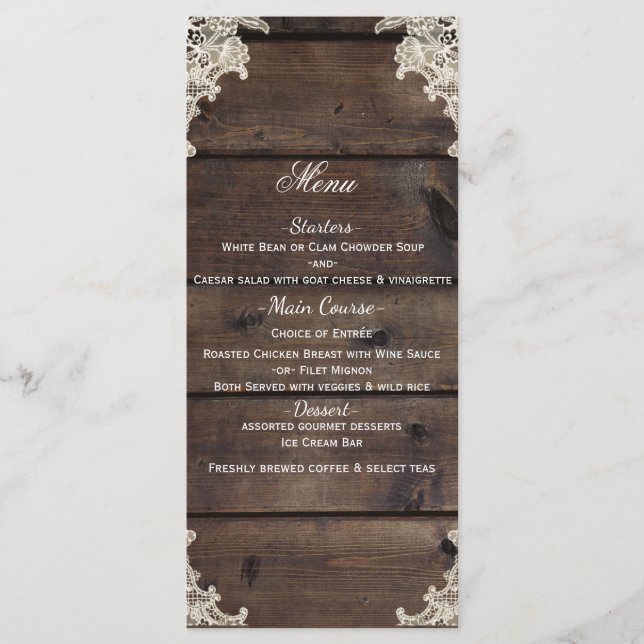 Menú de Boda Romántica del Granero de Madera Rústi (Anverso)