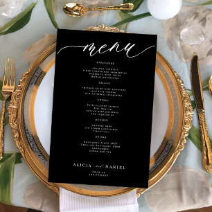 Menú de boda romántico blanco y negro económico
