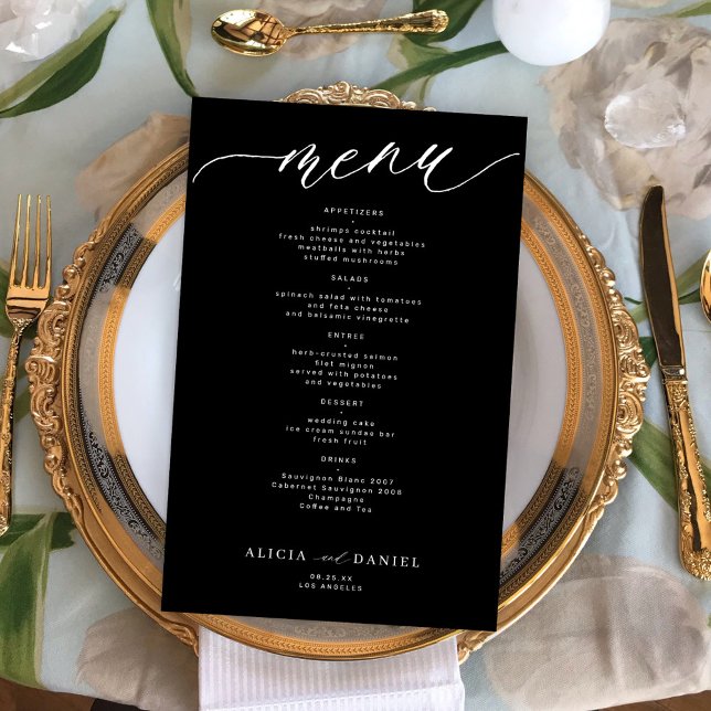 Menú de boda romántico blanco y negro económico (Subido por el creador)