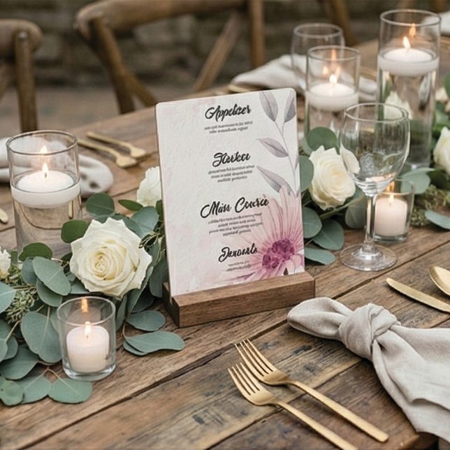Menú de Boda Romántico Pastel Púrpura Daisy (Subido por el creador)