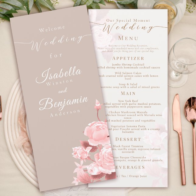 Menú de Boda Rosa Chic Elegante (Elegant Chic Rose Wedding Menu.)