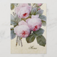 Menú de Boda Rosa de Borbón Inglés Floral Custom W