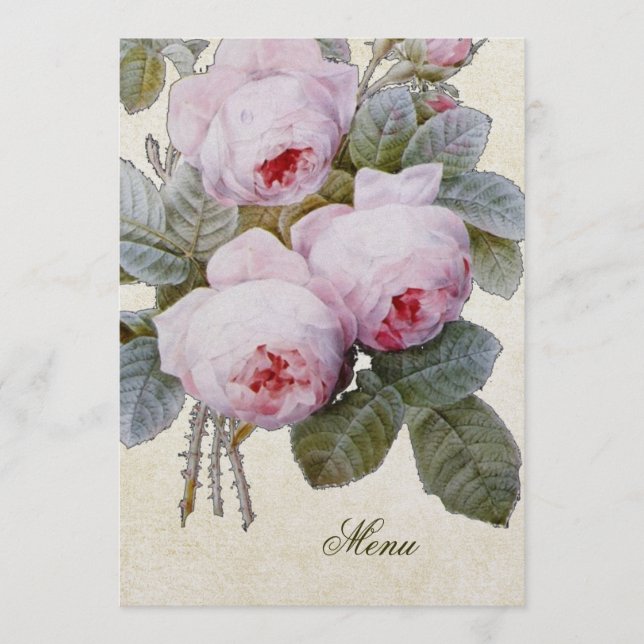 Menú de Boda Rosa de Borbón Inglés Floral Custom W (Anverso)