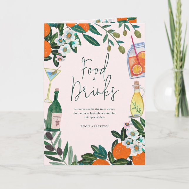 Menú de Boda Rosa Limón Italiano Mediterráneo (Anverso)