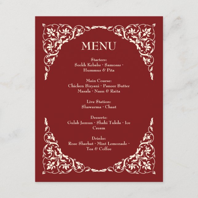 Menú de boda Ruby Radiance rojo intenso y crema (Anverso)