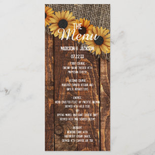 Menú de Boda Rústica Burlap Sunflower Country Wedd