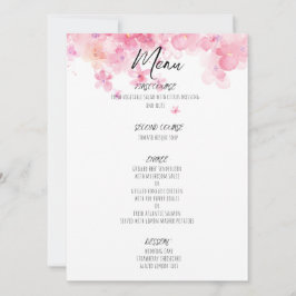Menú de boda rústica con flores silvestres rosadas