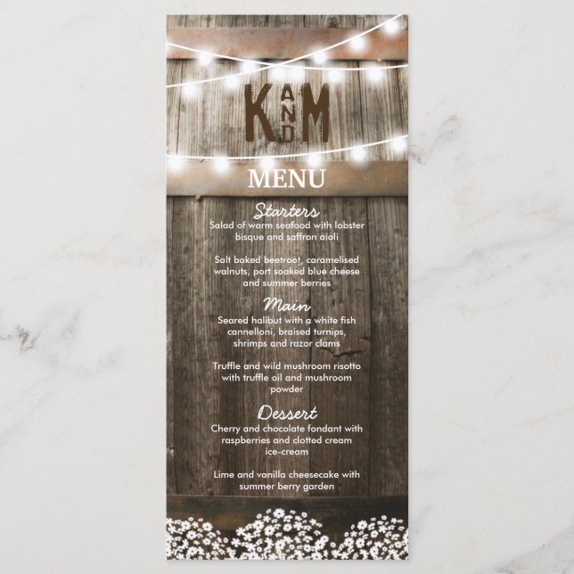Menú de Boda Rústica de Campo (Anverso)
