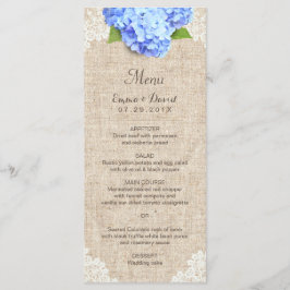 Menú de Boda Rústico Blue Hydrangea Lace & Burlap
