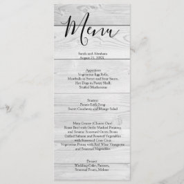 Menú de boda rústico chic de madera blanca