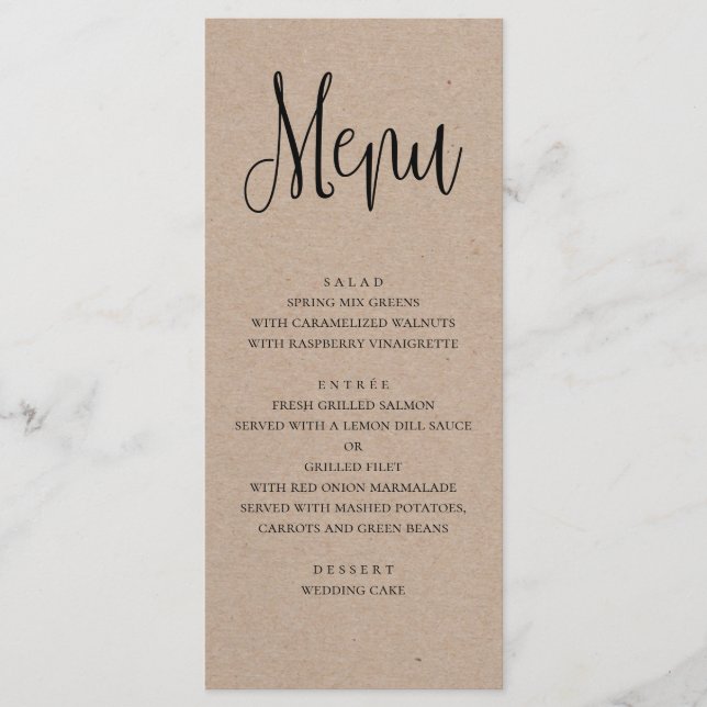 Menú de boda rústico. Menú de cena moderno kraft (Anverso)