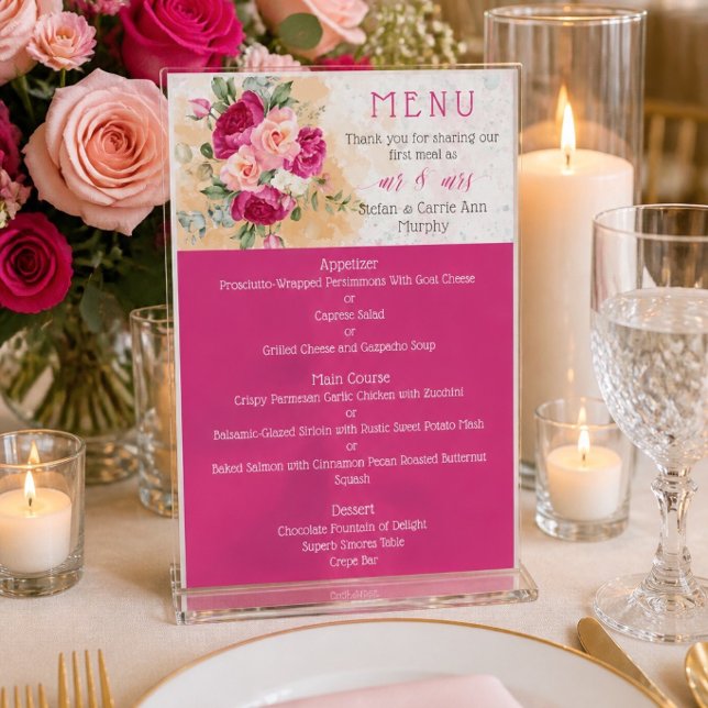Menú de Boda Salpicadura de Color Rosa Caliente (Subido por el creador)