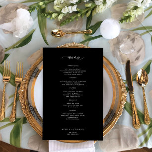 Menú de boda sencillo en blanco y negro con presup