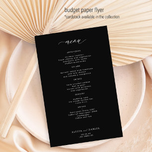 Menú de boda sencillo en blanco y negro con presup
