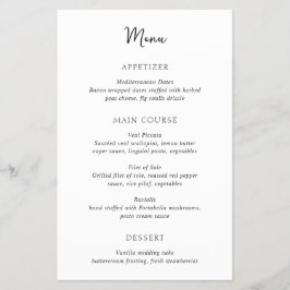 Menú de boda sencillo y elegante en negro y blanco