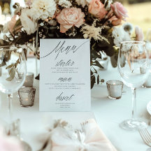 Menú de Boda Simple Caligrafía Negro y Blanco