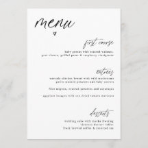 Menú de Boda Simple Corazón Escritura a Mano Diver