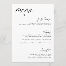 Menú de Boda Simple Corazón Escritura a Mano Diver