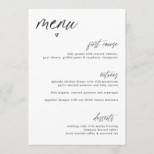 Menú de Boda Simple Corazón Escritura a Mano Diver