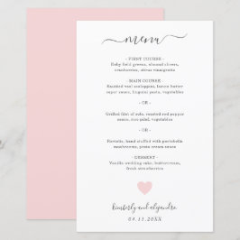 Menú de Boda Simple Corazón Rosa Lindo