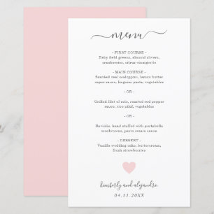 Menú de Boda Simple Corazón Rosa Lindo