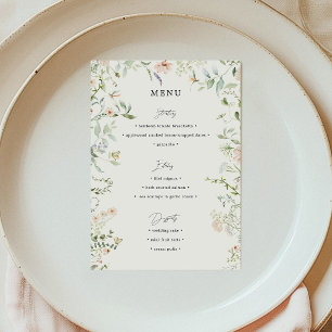 Menú de Boda Simple de Flores Silvestres Rústicas