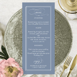 Menú de Boda Simple Elegante Azul Polvoriento 4x9