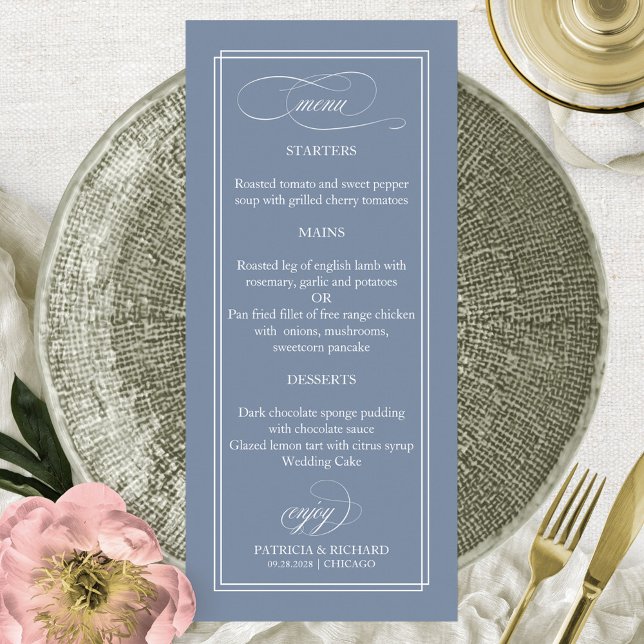 Menú de Boda Simple Elegante Azul Polvoriento 4x9 (Subido por el creador)