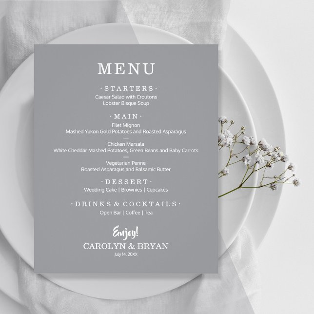 Menú de Boda Simple Elegante Gris (Subido por el creador)