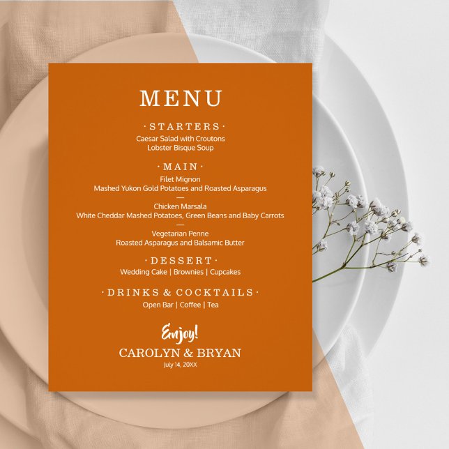 Menú de Boda Simple Elegante Naranja Quemado (Subido por el creador)
